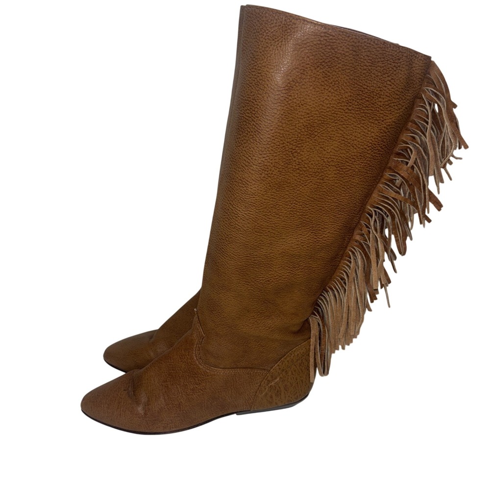 Zodiac USA Vintage Brown Leather Fringe Tall Western Boots Womens 7 M 01617